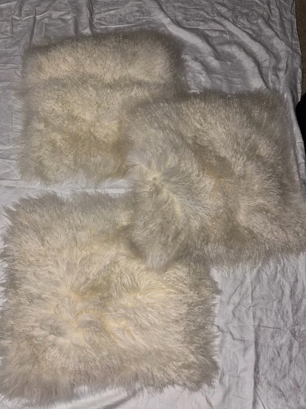 Set of 3 West elm pillow covers lamb fur 24x24” cream ivory luxuriously soft